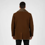 Furlong Brown Suede Leather Coat – Luxury Fur Collar Winter Coat for Men