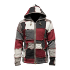 Patchwork-Strickjacke mit Kapuze – Mehrfarbige Winterjacke mit Reißverschluss