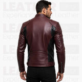 Men's Burgundy Black Leather Jacket, Cafe Racer Motorcycle Jacket, Vintage Biker Leather Coat, Slim Fit Rider Jacket, Fashion Leather Jacket Gift for Him