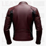 Men's Burgundy Black Leather Jacket, Cafe Racer Motorcycle Jacket, Vintage Biker Leather Coat, Slim Fit Rider Jacket, Fashion Leather Jacket Gift for Him