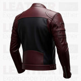 Men's Burgundy Black Leather Jacket, Cafe Racer Motorcycle Jacket, Vintage Biker Leather Coat, Slim Fit Rider Jacket, Fashion Leather Jacket Gift for Him