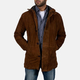 Manteau d'hiver en cuir suédé marron pour homme avec doublure sherpa – Blouson en cuir
