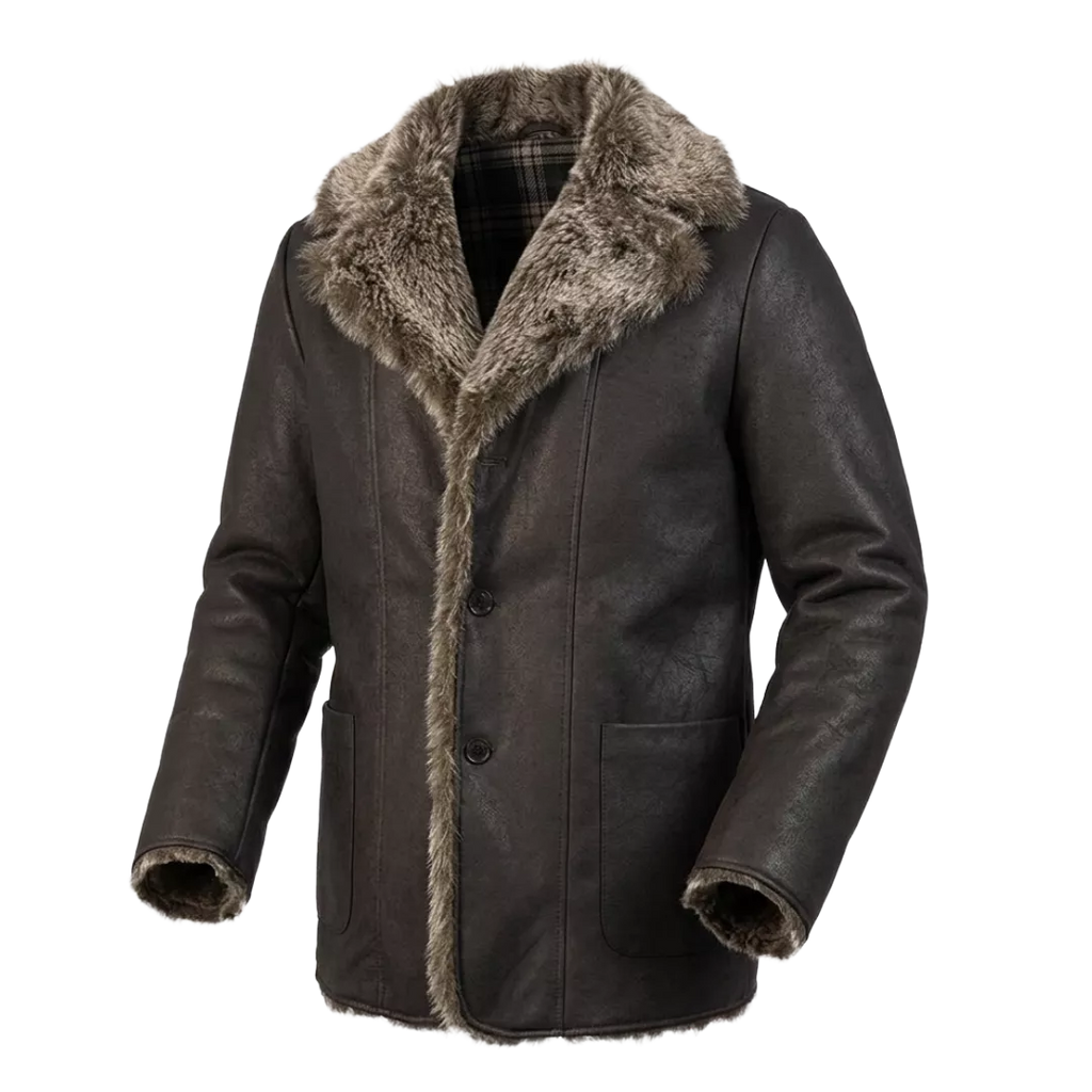 The "Aspen" Shearling Car Coat – Handcrafted Leather in Dark Walnut