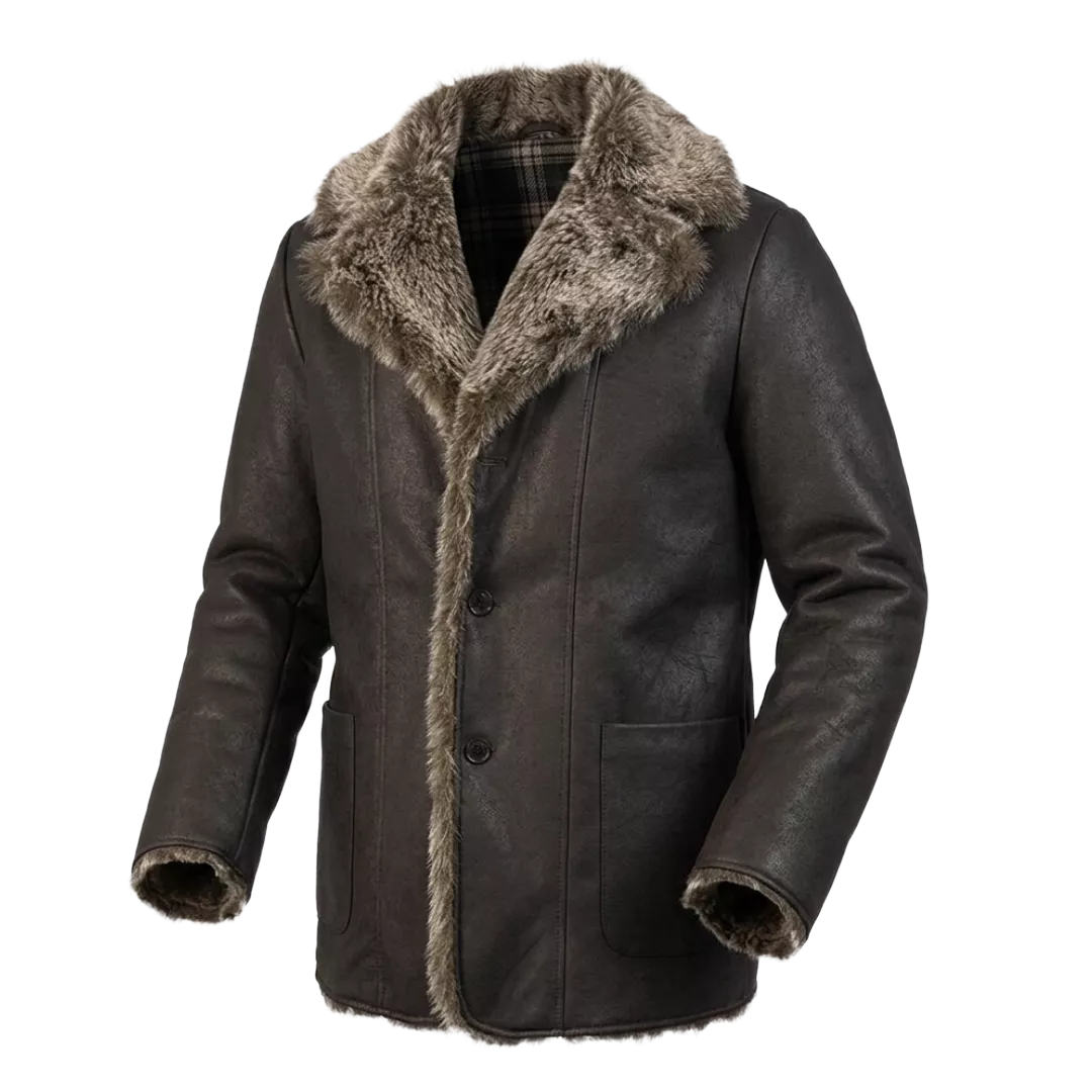 The "Aspen" Shearling Car Coat – Handcrafted Leather in Dark Walnut