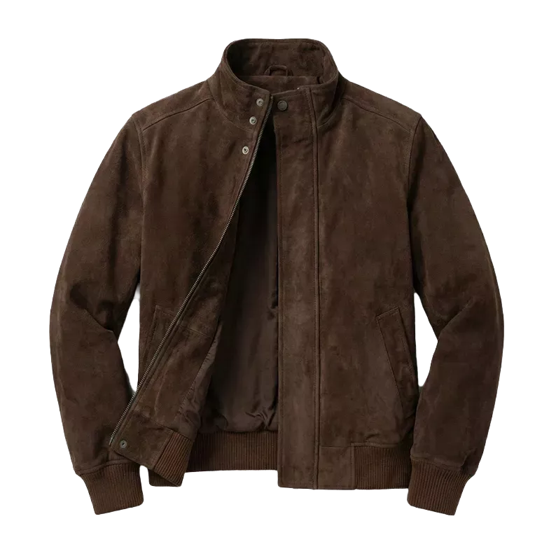Le blouson aviateur en daim « Lester » – Cuir de chèvre haut de gamme marron terre