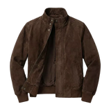 Le blouson aviateur en daim « Lester » – Cuir de chèvre haut de gamme marron terre