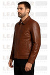 Men's Classic Brown Faux Leather Zip-Up Jacket – Premium Casual Outerwear