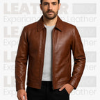 Veste zippée classique en similicuir marron pour homme – Vêtement d'extérieur décontracté de qualité supérieure