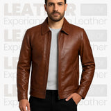 Veste zippée classique en similicuir marron pour homme – Vêtement d'extérieur décontracté de qualité supérieure