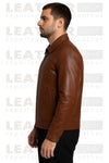 Men's Classic Brown Faux Leather Zip-Up Jacket – Premium Casual Outerwear