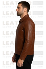 Veste zippée classique en similicuir marron pour homme – Vêtement d'extérieur décontracté de qualité supérieure