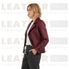 Women’s Burgundy Leather Trench-Style Jacket