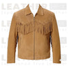 Men’s Western Fringe Suede Leather Jacket – Brown