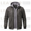 FLAVOR Brown Leather Motorcycle Jacket with Removable Hoodie