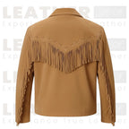 Men’s Western Fringe Suede Leather Jacket – Brown