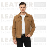 Veste Western en Cuir Velours Homme – Style Cow-boy Classique (Marron)
