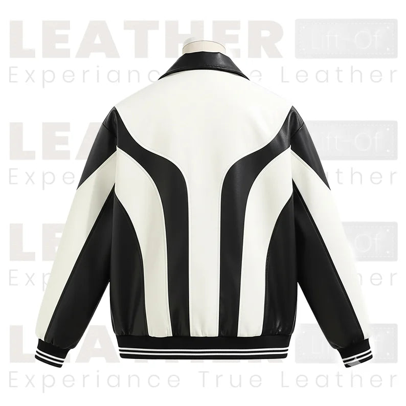 Herren Y2K PU-Leder Color-Block Motorradjacke – Schwarz & Weiß Streetwear Reißverschlussjacke