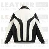 Men's Y2K PU Leather Color-Block Motorcycle Jacket – Black & White Streetwear Zip-Up