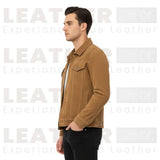 Veste Western en Cuir Velours Homme – Style Cow-boy Classique (Marron)