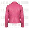 Women’s Quilted Pink Leather Motorcycle Jacket – Slim Fit Biker Style