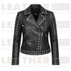 Women’s Studded Biker Leather Jacket – Black Moto Style