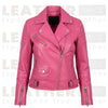 Women’s Quilted Pink Leather Motorcycle Jacket – Slim Fit Biker Style