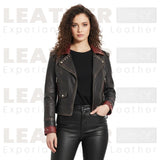Women’s Battle-Red Vintage Biker Jacket | Dual Tone Leather Moto