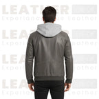 FLAVOR Brown Leather Motorcycle Jacket with Removable Hoodie