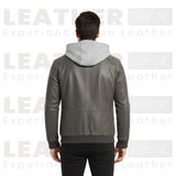 FLAVOR Brown Leather Motorcycle Jacket with Removable Hoodie