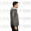 FLAVOR Brown Leather Motorcycle Jacket with Removable Hoodie