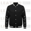 Classic Black Varsity Jacket with Premium Leather Sleeves