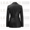 Women’s Leather Blazer Jacket – Black Double-Breasted Style
