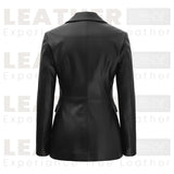 Women’s Leather Blazer Jacket | Black Double-Breasted Style
