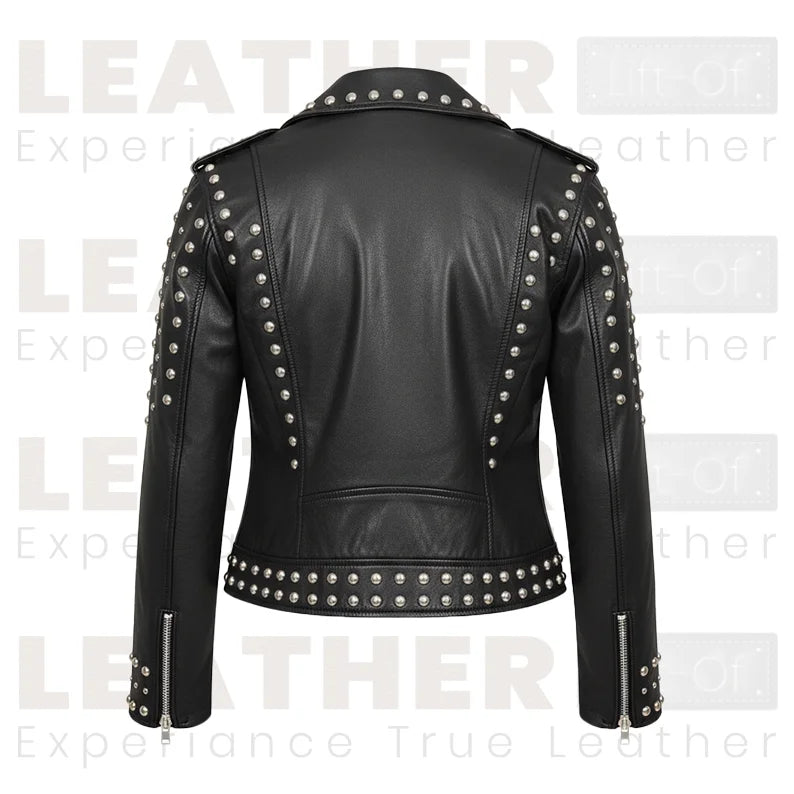 Blouson en cuir clouté de motard pour femme – Style moto noir