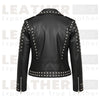 Women’s Studded Biker Leather Jacket – Black Moto Style