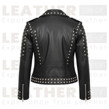 Blouson en cuir clouté de motard pour femme – Style moto noir