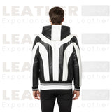 Men's Y2K PU Leather Color-Block Motorcycle Jacket – Black & White Streetwear Zip-Up