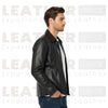 DKNY Black Classic Leather Laydown Collar Bomber Jacket