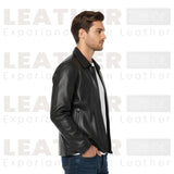 DKNY Black Classic Leather Laydown Collar Bomber Jacket