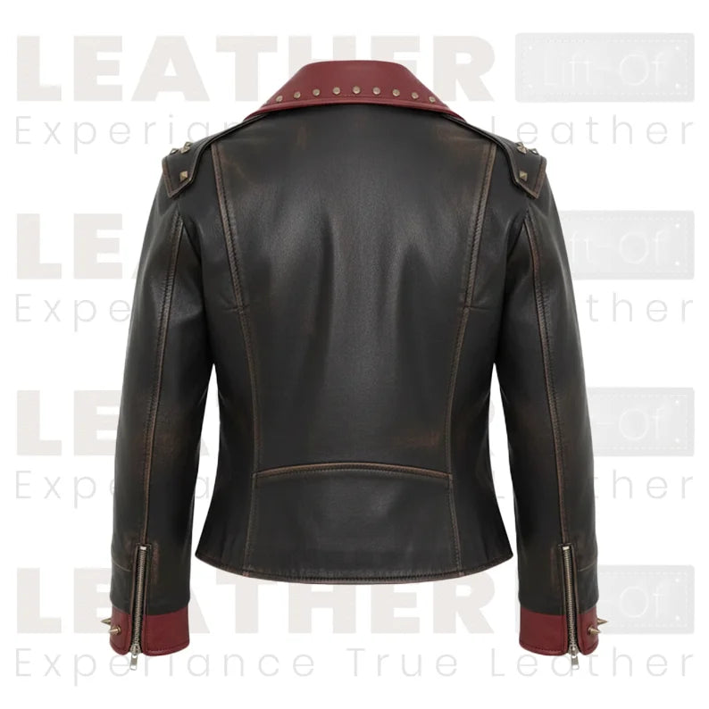 Damen Battle-Red Vintage Bikerjacke – Zweifarbige Leder-Motorradjacke