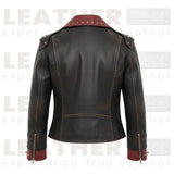 Women’s Battle-Red Vintage Biker Jacket | Dual Tone Leather Moto