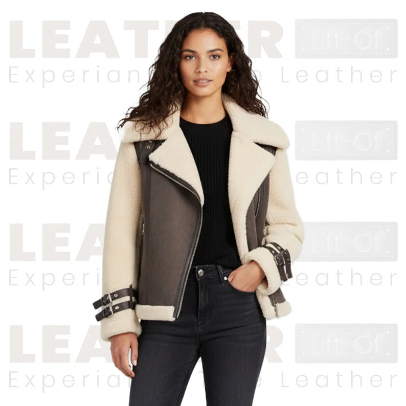 Women’s Coffee & Natural Shearling Leather Jacket – RHOSLYN