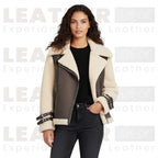 Women’s Coffee & Natural Shearling Leather Jacket – RHOSLYN
