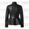 Women’s Premium Leather Peplum Jacket – High-Neck Tailored Silhouette