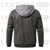 FLAVOR Brown Leather Motorcycle Jacket with Removable Hoodie