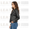 Women’s Studded Biker Leather Jacket – Black Moto Style