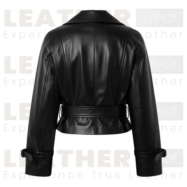 Blouson moto Mergo en cuir noir pour femme