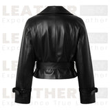 Blouson moto Mergo en cuir noir pour femme