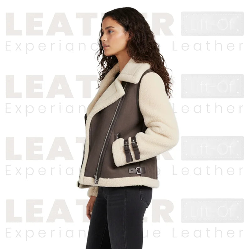 Women’s Coffee & Natural Shearling Leather Jacket – RHOSLYN