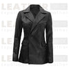 Women’s Leather Blazer Jacket – Black Double-Breasted Style